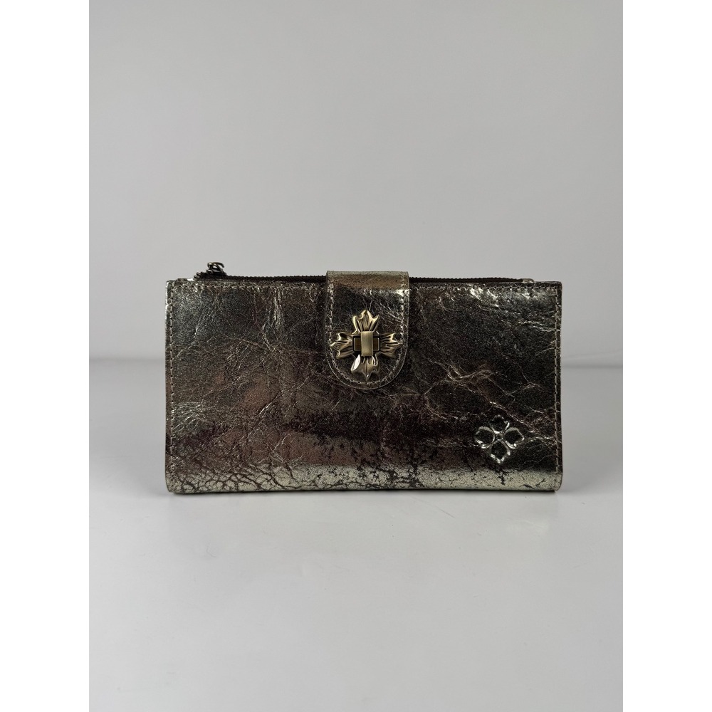 Patricia Nash Leather Marene Floret Twist Lock Wallet Choco Metallic